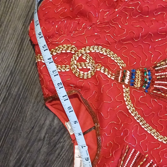 Lawrence Kazar Holiday Silk embellished tassel top blouse L - Picture 6 of 13